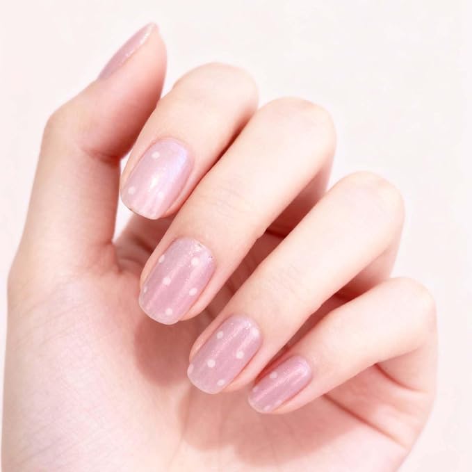 Polka Dot Semi Cured Gel Nail Strips - Pink Ombre Nails with White Dots, DIY Nail Art Kit, Salon Quality at Home Manicure, 20PCS Long Lasting Gel Nail Polish Strips