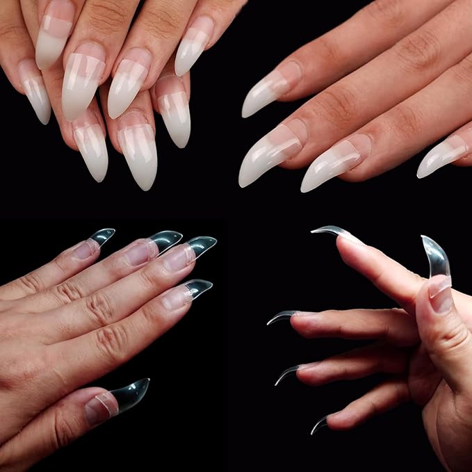 2 Boxes Curved Stiletto Nail Tips 200Pcs Acrylic Raptor Eagle Claw Nails Extension Tip, Pre-shaped Gel Half Cover False Nail Tips Halloween Nail Art DIY Home & Salon Manicure, Drag Queen Nails Cosplay