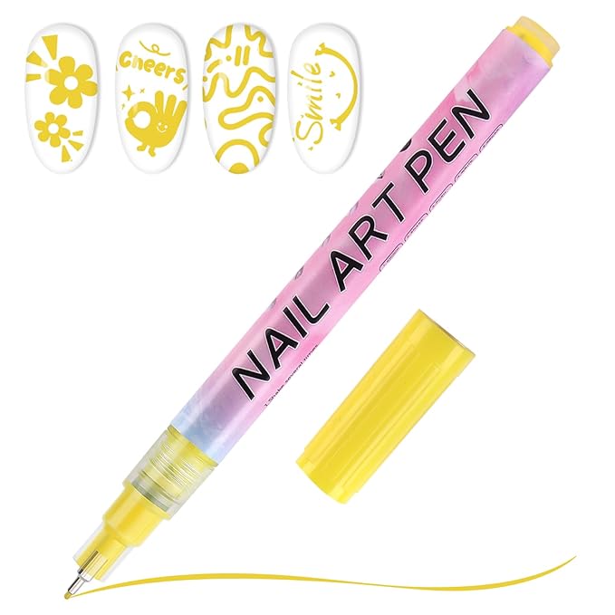 EBANKU 0.5MM Nail Art Pens, 3D Nail Polish Pen Quick-Drying Acrylic Markers Nail Painting Point Dotting Liner Pen Tools for DIY Home Salon Nail(1Pc Yellow)
