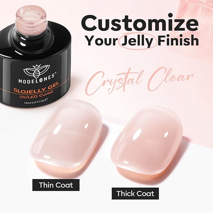 modelones Nude Builder Nail Gel Top Coat, 15 ML No Wipe Ultra Gloss Jelly Gel Polish Apex Building Nails Strengthener Extension Neutral Color Nail Art Long Lasting Soak Off U V Manicure Gift for Women