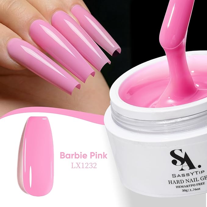 HEMA TPO Free Builder Hard Gel, 30g Salon Strength, 7 Shade Colors - Safe Allergy-Friendly Nail Gel for DIY at Home & Professional Nail Extensions, Sculpting, Apex Building (Bright Pink)