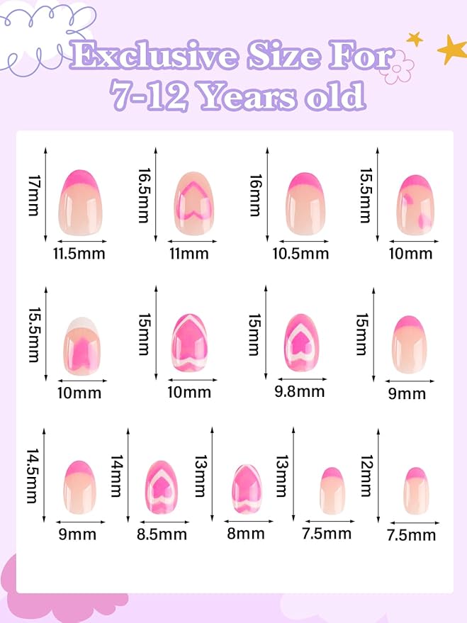 EBANKU 78Pcs 3 Pack Press on Nails kids, Children Acrylic Fake Nails Cute Full Cover Short Stick On False Nail Kits Set for Little Girls with Nail Glue