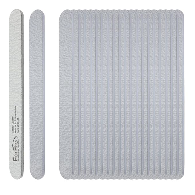 ForPro Zebra Foam Board, 120/240 Grit, Double-Sided Manicure Nail File, 7” L x .75” W 50-Count