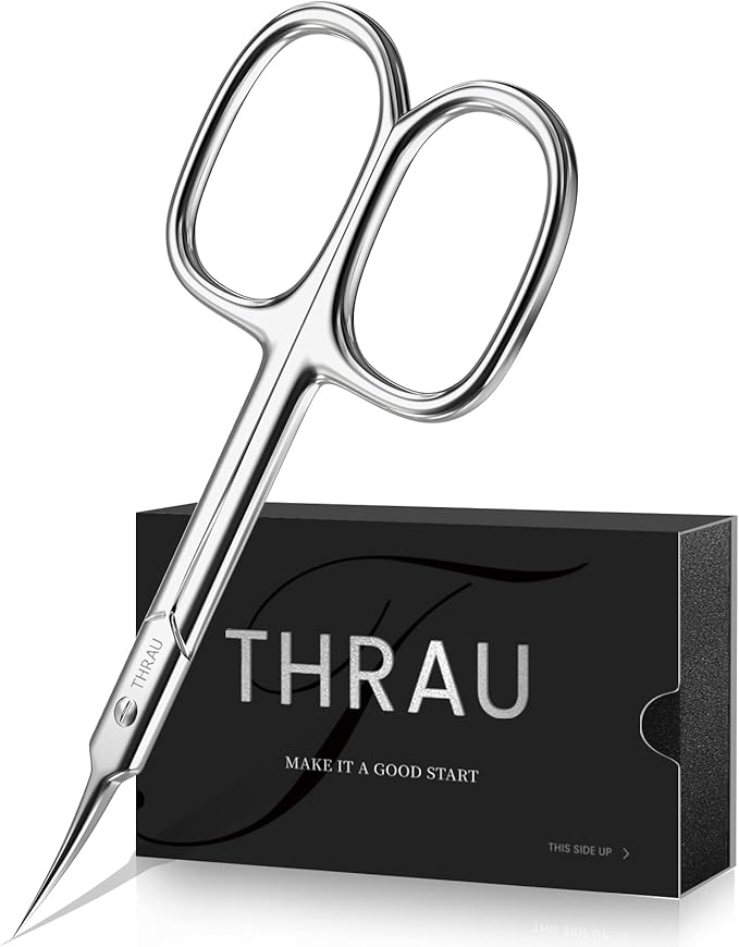 THRAU Cuticle Scissors Extra Fine for Manicure and Pedicure, Curved Blade Nail Scissors, Precise Pointed Tip Grooming Kit for Eyebrow, Eyelash, Trim Nail and Dry Skin, Small Scissors