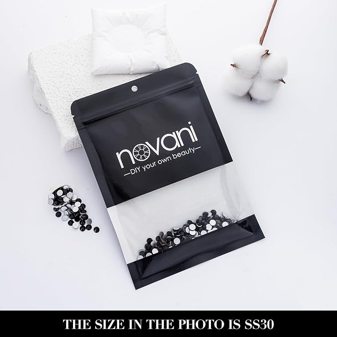 Novani 576 Pieces Flatback Rhinestones Glass Round Gems Black Crystals for Nail Art DIY Crafts Clothes Shoes,SS30,6.4-6.6mm