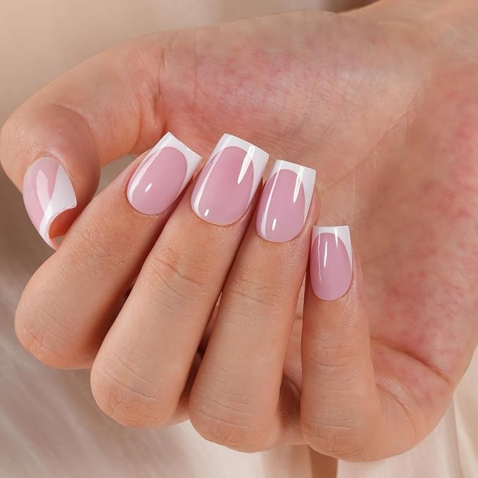 Vansiho French Gel Nail Tips, Pink 150Pcs Short Square Soft Gel Nail Tips, French Tips Press on Nails, Fake Nails for Nail Art DIY 15 Sizes