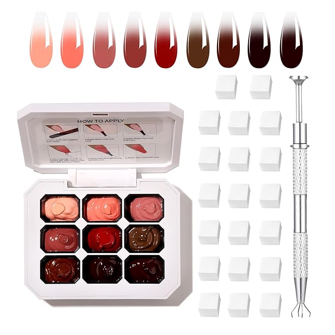 Ombre Gel Nail Polish with Metal Grabber,100pcs Nail Sponges for Nail Pat Painting Gradient Blooming gel ombre & pat paint for nails Multistyle French Manicure Nail Art