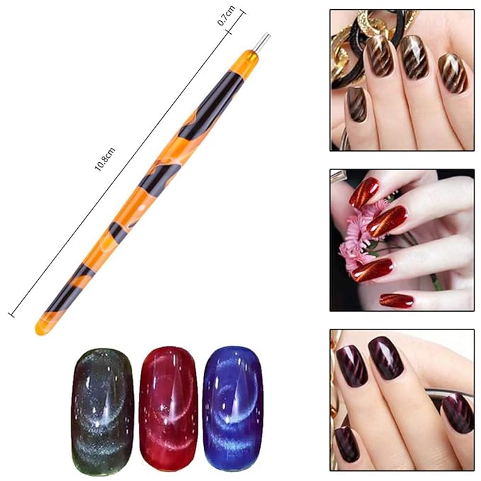 WOKOTO 6Pcs Dual-Ended Nail Magnet Pen For Gel Nail Polish 3D Cat Eye Painting Flower Nail Art Magnetic Stick Manicure DIY Tools