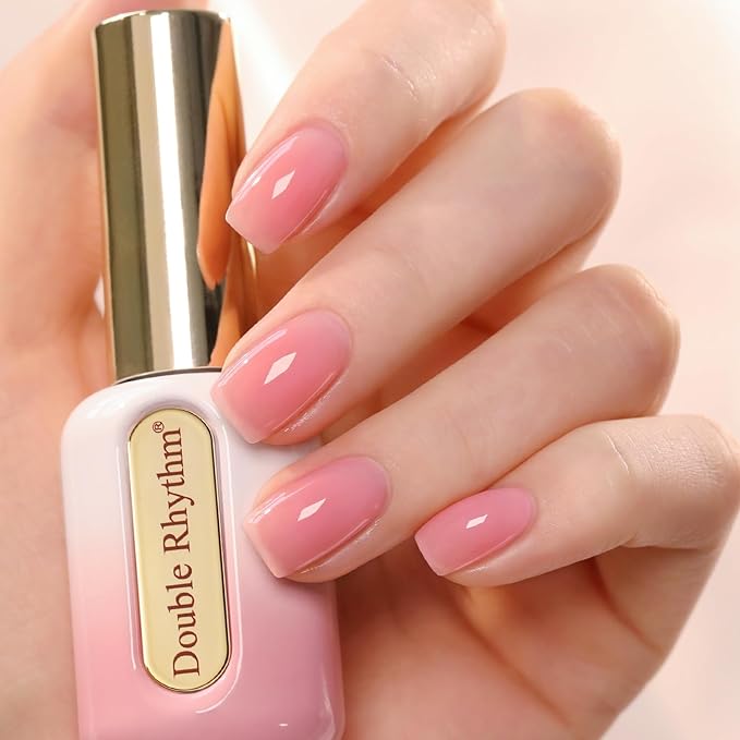 Double Rhythm 0.50 OZ Gel Polish Hema Free Same Color Same Bottle Golden Round Translucent Neutral Natural Milky 15 ML Jelly UV Polish Art DIY at Home (Jelly Pink-C1401)