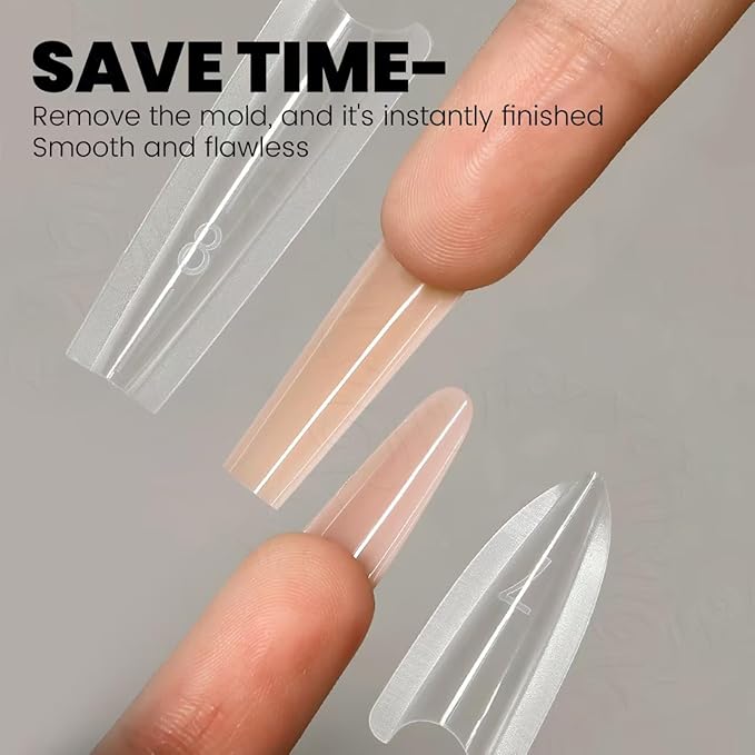 YOKEFELLOW Original Sandwich Nail Dual Form -240Pcs Almond Round Nails Forms with Guide Lines, 15 Sizes Top & Bottom Nails Mold for Builder Gel Nail Extensions