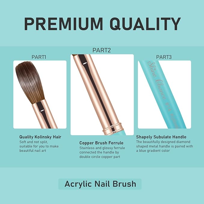 Acrylic Nail Brush Size 14, 100% Pure Kolinsky Nail Brush for Acrylic Application, Professional Nail Extension Manicure Tool Nail Drawing Pen for DIY Home Salon(Cyan)