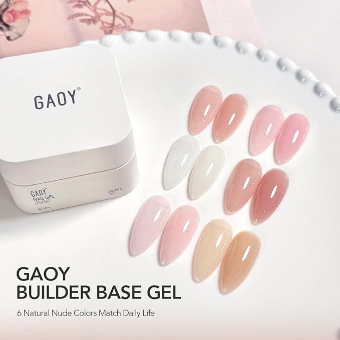 GAOY Colored Builder Base 30g with a Brush, 4-in-1 Long Lasting Nail Builder Gel Nude Natural Jelly, Soak Off UV Light Cure Nail Strengthening, Tawny Peach
