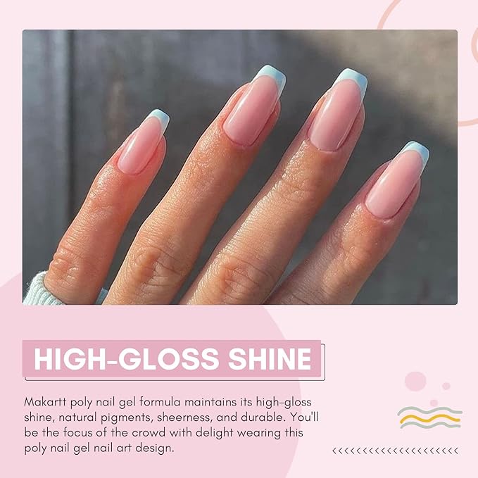 Makartt Nail Rhinestone Glue Gel with Poly Nail Gel 50ML Bundle, Clear Nail Glue Precision Pen Super Strong Adhesive Nail Art Glue Gel for Nail Decorations, Natural Pink Gel Builder for Nails Beauty