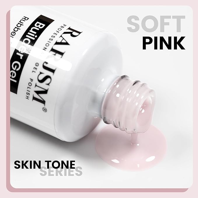 RARJSM Rubber Base Coat Gel Polish Nude Pale Soft Pink Skin Tone Rubber Base Gel for Nails Natural Color French Manicure Extend Gel Soak Off Curing Requires Single Bottle 15ml Salon Home DIY Use