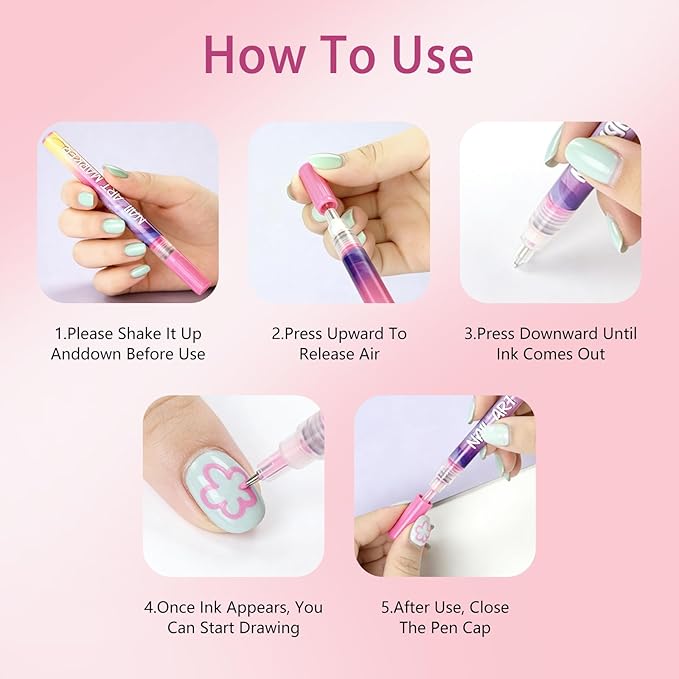 Nail Art Pens Set,12 Color 3D Quick-Dry 0.5MM Nail Polish Pens,Acrylic Nail Paint Markers Kit,DIY Graffiti Dotting Liner Pen for Manicure Home Salon Beginners
