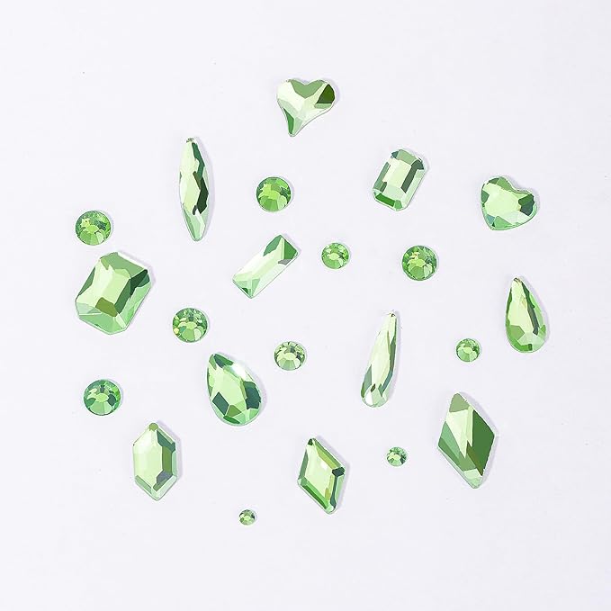 HNUIX Nail Rhinestones - 3D Multi Shape Size Crystal, Crystal Light Green, Flat Back, with Kit, for Nail Art, DIY Decorations