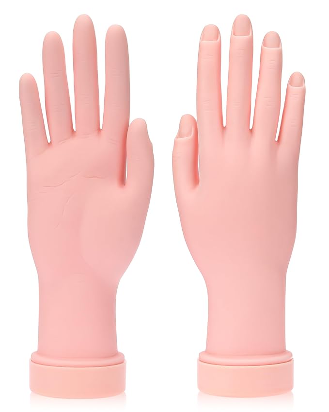 2 Pack Practice Hand for Acrylic Nails Soft Touch Mannequin Hand for Nails, Flexible and Bendable Fake Hand for Nails for Nail Art Beginners