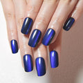 Royal Blue Cat Eye Press on Nails Medium Square, Medium Square Press Stick on Nails Chrome for Women Gift, Blue Holographic Glitter Glossy Reusable Soft Gel Acrylic Fake Nail with Cateye Effect Design