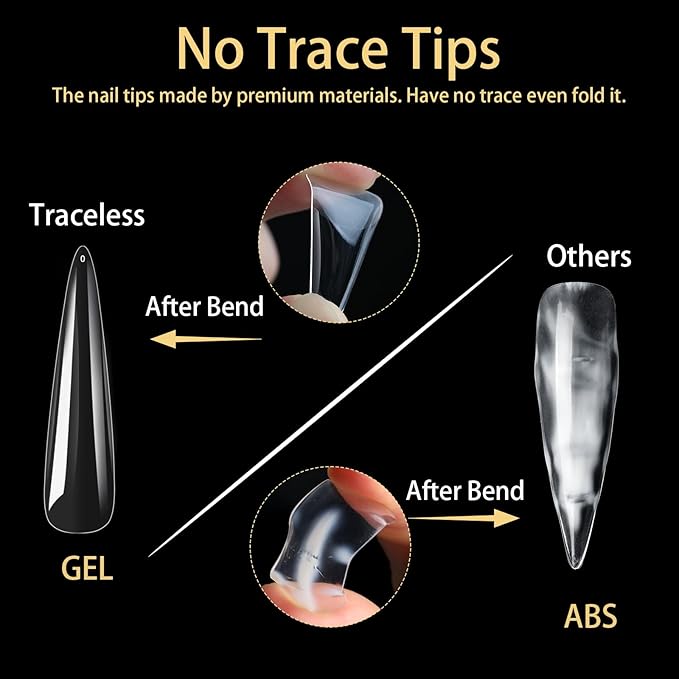 Long Stiletto Nail Tips, 240Pcs Full Cover Soft Gel Nail Tips Pre-shaped 3XL Shape Clear Acrylic False Nail Fake Nail Extension Press On for Salon Home DIY 12 Sizes