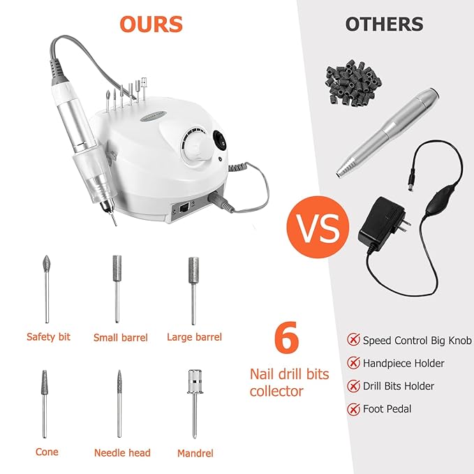 Acrylic Nail Drill-Electric Nail Drill 30000 RPM Electric Nail File with Foot Pedal E File Manicure Set, Nail Grinder for Gel Nails Efile with Drill Bits