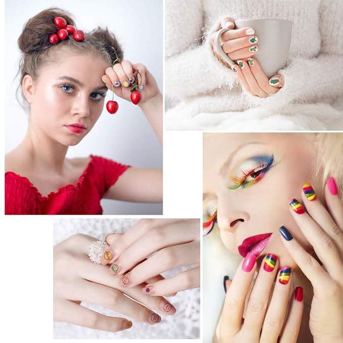 Cute Nail Decals Stickers for Women Girls Kids 200+ PCS, Self Adhesive Nail Tip Manicure Peduicure for Fingernails Toenails Fake Nails, Birthday Party Favors Christmas Stocking Stuffer