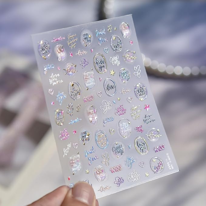 5D Embossed Valentines Nail Art Stickers Self-Adhesive Letter Nail Stickers Retro English Alphabet Heart Star Circle Designs Cute Nails Valentines Day Nail Decals for Women Manicure Supplies DIY