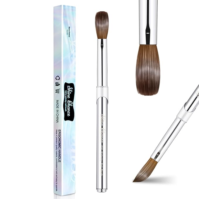 Acrylic Nail Art Brush Size 16, 100% Pure Kolinsky Hair Oval for Application, Professional Extension Manicure Tool Striping Drawing Pen DIY Home Salon, Silver, 1.0 Count