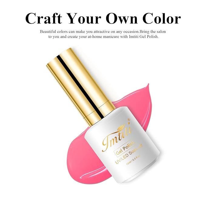 Imtiti Neon Gel Nail Polish - 0.5 Fl Oz Neon Pink, LED/U V Soak Off, DIY Nail Art Starter Kit