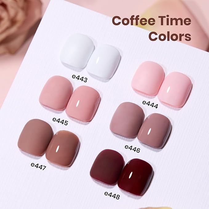 Beetles Gel Nail Polish Set – Coffee Time 6 Colors Neutral White Pink Nude Brown Gel Polish Collection, Soak Off UV LED Gel Long Lasting Glossy Finish 15ml Each Gift for Women