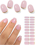 Semi Cured Gel Nail Strips (Lavender Gray), Gold Line, 20 Pcs Gel Nail Wraps, Stickers, UV Light Required, Salon Quality, Long Lasting