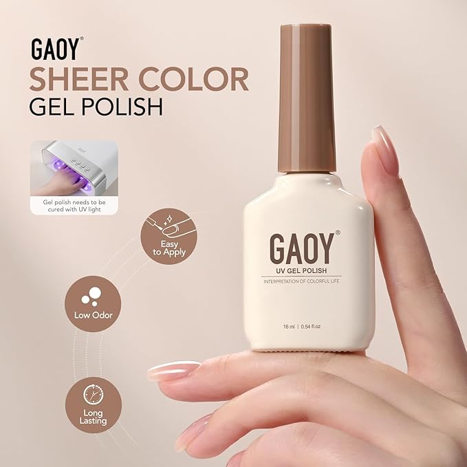 GAOY Jelly White Gel Nail Polish, 16ml Sheer Natural Base Color Soak Off Gel Polish, UV Light Cure for Nail Art DIY at Home, 4395 Milky Clear