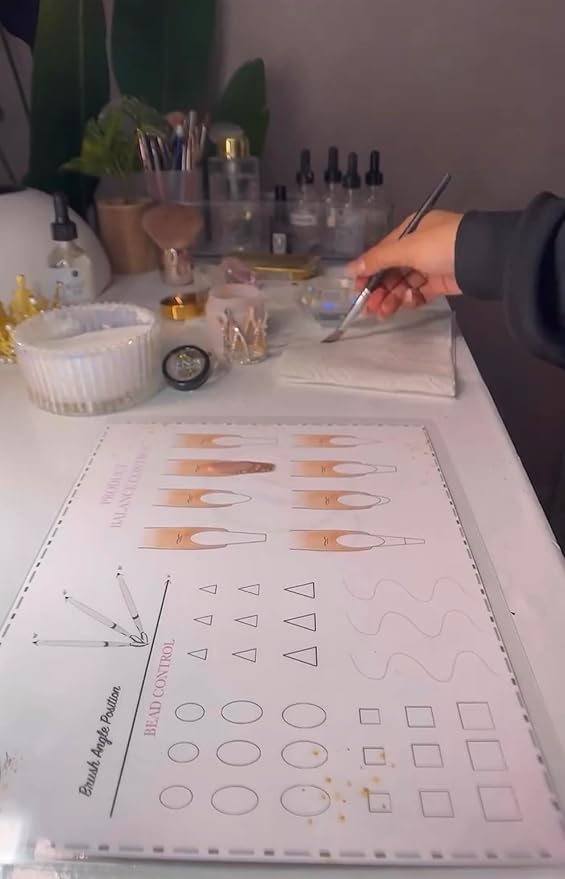 Gel & Acrylic Nail art Practice Sheet,Reusable Nail Art Training mat DIY Sticker Stencil Guide French Tip stiletto Nail Sculpting 3D Nail Design Worksheet Nail Tech Practice Gel X acrylic nails (13)