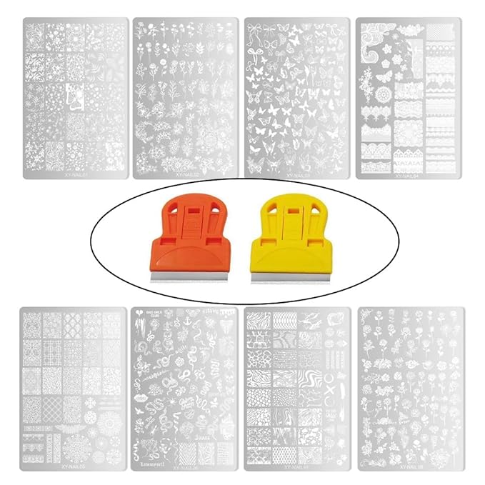 4 Pack Nail Art Plates Razor Blade Scraper Small Stainless Steel Template Cleaning Razor Scraper Glue Remover Tool for Nail Stamping Plates Set Nail Art Stamper Scraper Nail Stamp Plate Kit