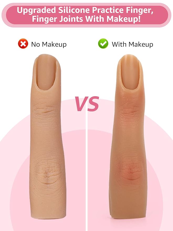 2 Pieces Silicone Practice Fingers for Acrylic Nails, Fake Training Hand Finger Model Flexible Bendable Mannequin Finger, Soft Realistic Joint Nail Practice Fingers with Makeup for Nail Art (Color 4)