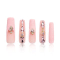 LOVFUL Press on Nails Dreamland Escape Pink | Handmade with Full Covered Crystals | Reusable Fake Nails | Square Mid length 1.7in | H229-L