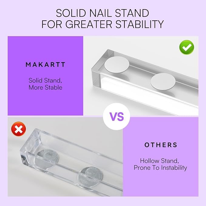 Makartt Nail Stand: Purple Nail Holder for Painting Nails DIY, Magnetic Press on Stand for Art Display Practice, Purple Glitter Flower Fake Holder for Home Salon with Reusable Adhesive Putty