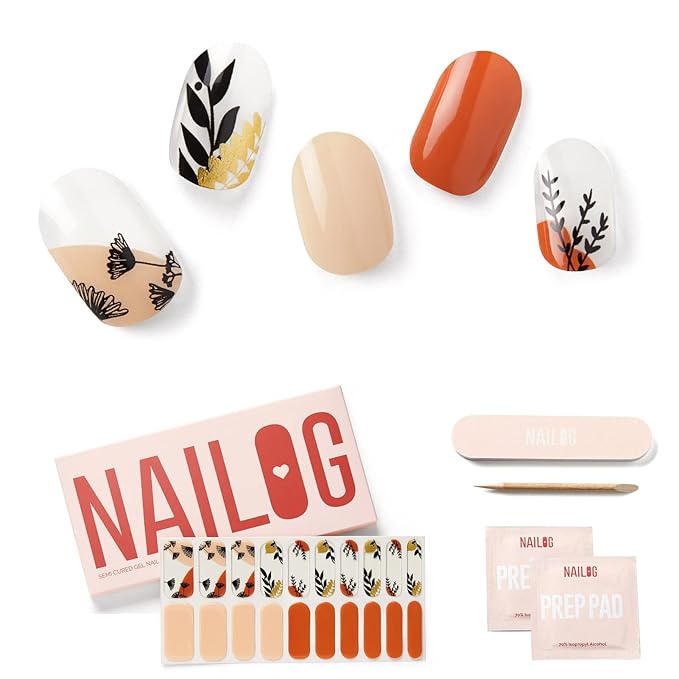 NAILOG Semi Cured Gel Nail Strips, Extra Long Nail Polish Strips (20 Peices), Long Lasting Semi Cured Nail Stickers with Soft Glossy Gel Finish, Dandelion