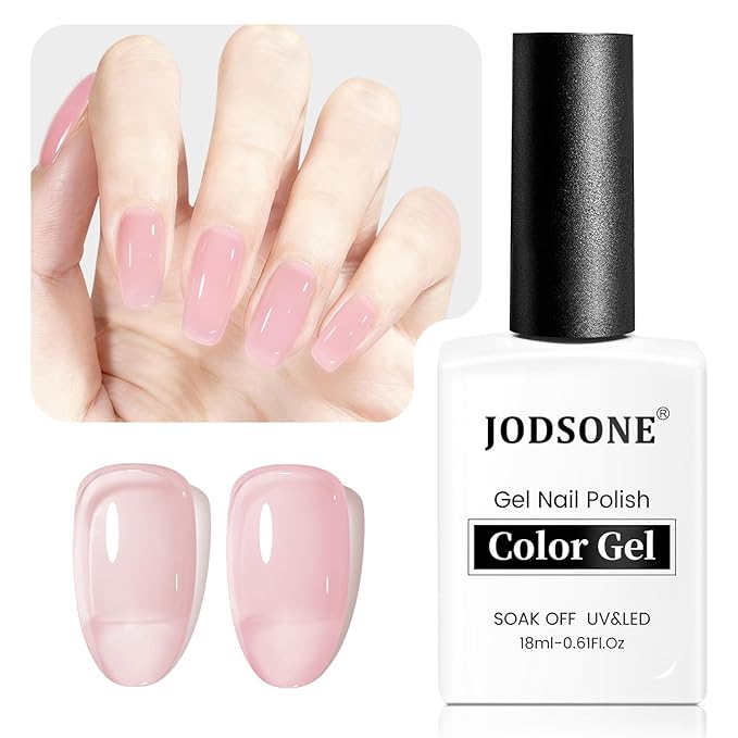 JODSONE 18ml Jelly Gel Nail Polish Crystal Pink for Salon Manicures and Nail Art DIY at Home Sheer Gel Polish Need U V Cured Gift for Women