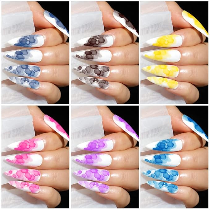 Blooming Nail Polish Watercolor Ink Marble Nail Art Blossom Effect Manicure for Spreading Marble Effect 8 Colors 7ml(0.25fl oz)