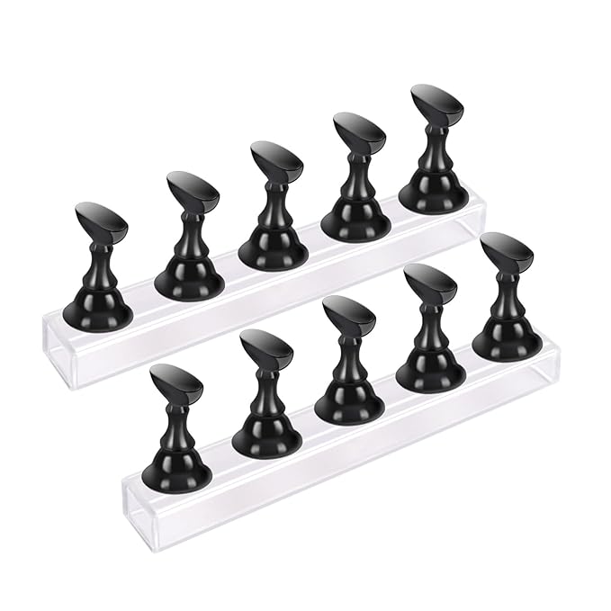2 Sets Nail Display Stands, Fake Nail Display Stand For Painting Nails DIY Nail Magnetic Practice Stand, Nail Polish Practice Nail Art Kit For Beginners, Home And Nail Salon Use (Black)