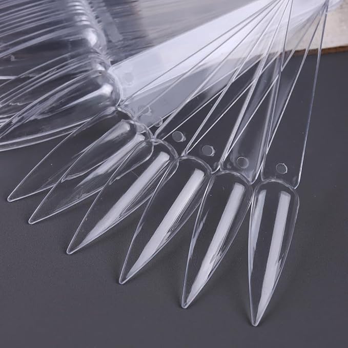 150 Pcs Nail Swatch Sticks with Ring, Clear Pointed Shaped Nail Art Polish Display Tips, Stiletto False Nail Sample Sticks, Nail Practice Color Display Board Manicure Home DIY Salon Supplies
