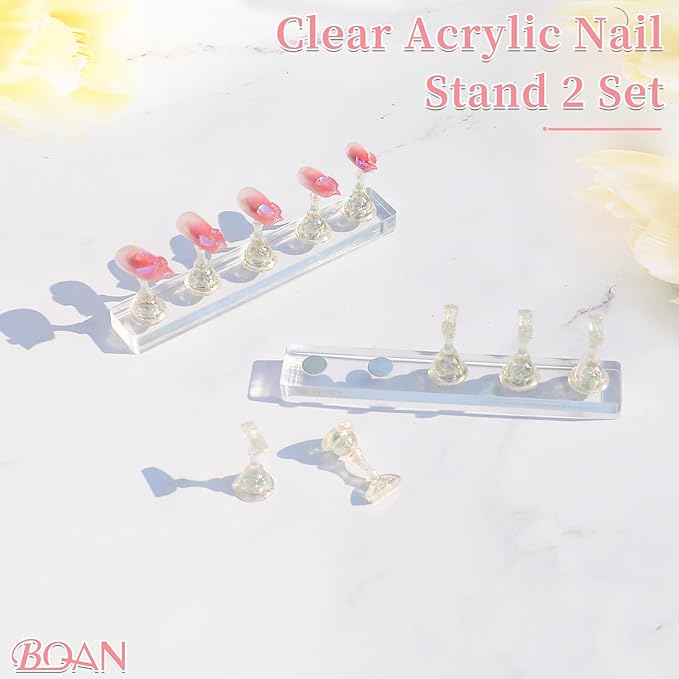 BQAN 2 Set Nail Holder for Painting, Stand for Press On / Display With 96 Pcs Reusable Putty (Clear)