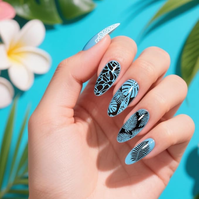 PH PandaHall 3pcs Flower Leaves Nail Stamping Plates Rainforest Blooms Nail Art Stencils Tropical Floral Manicure Art Plates Plants Nails Stamping Temeplates for Women Manicures Salon Design Printing