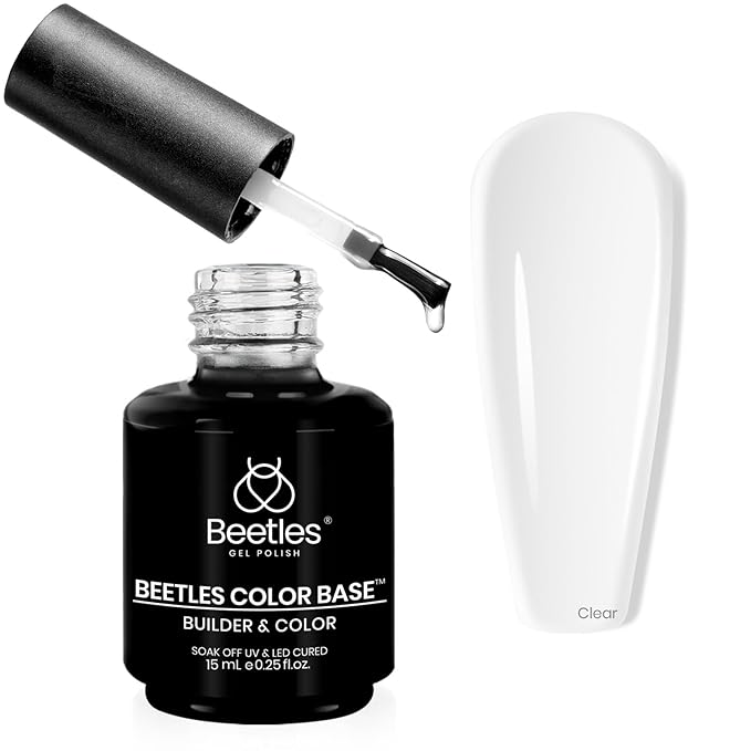 Beetles Rubber Base Gel Nail Polish, 15ml Clear Color Sheer Base Coat Gel Polish, Base Coat for Nails Strengthener Soak Off U V DIY Home and Salon Gifts for Women