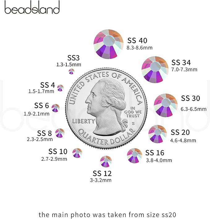 Beadsland 2880pcs Flat Back Crystal Rhinestones Round Gems for Nail Art and Craft Glue Fix,Transparent AB,SS20,4.6-4.8mm
