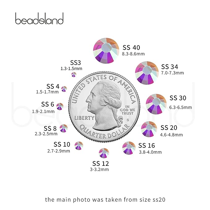 Beadsland Flat Back Crystal Rhinestones Round Gems for Nail Art and Craft Glue Fix, Transparent AB, 10mm, SS50/144pcs