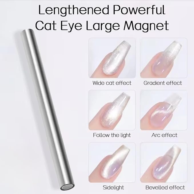 9PCS Mix-Style Cat Eye Nail Magnet For Nails Cylinder Cat Eye Magnet For Nails Gel Polish Magnetic Nail Art Magnets Stick Pens For 3d Cat Eye Nail Polish Magnet For Manicure Tools Set