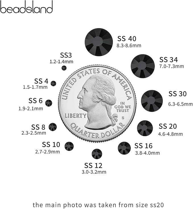 Beadsland 2880pcs Flat Back Crystal Rhinestones Round Gems for Nail Art and Craft Glue Fix, Jet Hematite,SS10,2.7-2.9mm