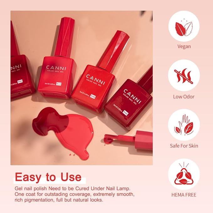 CANNI 30Pcs 9ML Hema-free Gel Nail Polish Set,Dark Red Hot Pink Purple Brown Burgundy Red Jelly Gel Polish Kit Soak Off LED Nail Polish Set Nail Art Starter Manicure Salon DIY at Home