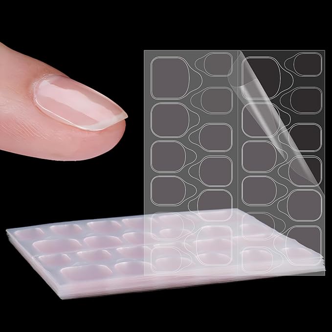 Laza 10 Sheets 240Pcs Pink Nail Adhesive Tabs 12 Sizes Waterproof Fake Nail Glue Sticker Super Sticky Nail Bond Double Sided Jelly Glue for Press On Nails Stickers Manicure Nails Glues Tabs No Crease